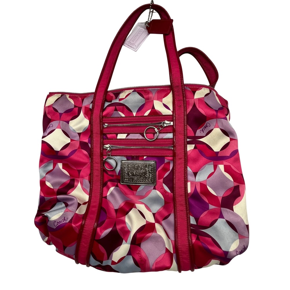 Coach Poppy Optic Art Pink Purple Geometric Tote Bag 14747